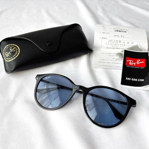 <極美品!!>■Ray-Ban レイバン ウェリントン サングラス ブラック/ブルー RB4334D 55□19-145 管:2506068