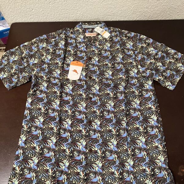 新品TOMMY BAHAMA トミーバハマ シルクアロハシャツ 38145 USAサイズS BK