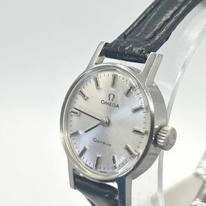 新品ベルト 稼働品 オメガ OMEGA ジュネーブ 腕時計 レディース 手巻き 白文字盤 3針 ブラック レザーベルト ラウンド