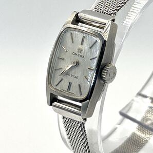 稼働 オメガ OMEGA デビル DE VILLE レディース 時計 手巻き スクエア 2針 シルバー文字盤 ギョーシェ アンティーク ロゴ