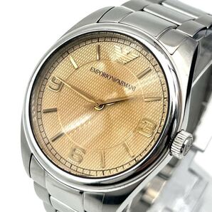 新品電池 EMPORIO ARMANI エンポリオアルマーニ 時計 メンズ クォーツ 3針 オレンジ文字盤 シルバー ラウンド イーグルロゴ