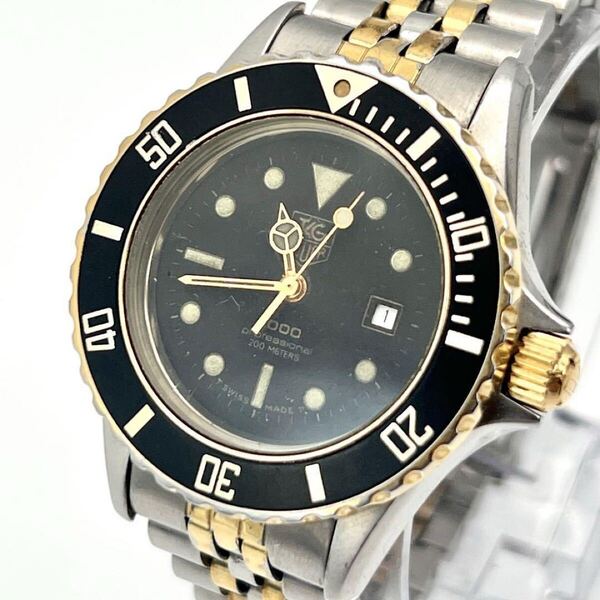 タグホイヤー TAG Heuer プロフェッショナル1000 ボーイズ 腕時計 ゴールド シルバー ブラック 黒文字盤 デイト 3針980.019 不動