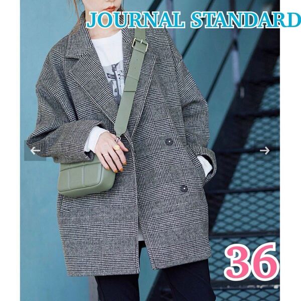 美品 ★ JOURNAL STANDARD ★ スーパー140ビーバーテーラーコート 36 ブラックA チェック ウール テーラード チェスター ミドル