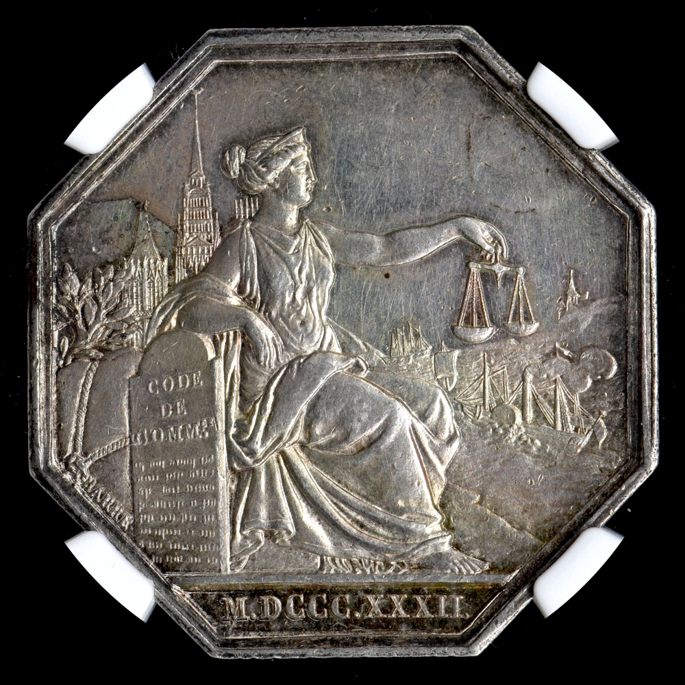 1878 フランス NGC MS63 パリ貯蓄銀行 八角形銀貨 縁：豊饒の角