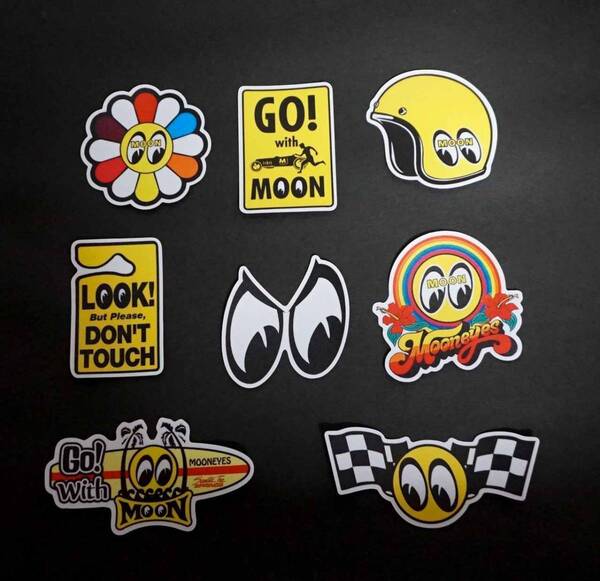 T3黄ヘル《8枚セット☆お買い得》新品ムーンアイズMOON EYESステッカー シール◎自動車 バイク DIY倉庫■ガソリン■開運 ラッキーアイテム