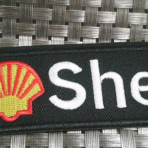 《黒長Sh黄赤貝》 角丸長方形◆新品Shell シェル 石油 刺繍ワッペン◆モータースボーツ 自動車 バイク レース■洋服・衣類DIY