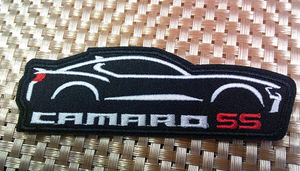 《黒白Cm車体側面図》車魂◆新品アメリカ シボレー・カマロChevrolet Camaro SS アメ車 RACING 刺繍ワッペン◆自動車 CAR NASCAR
