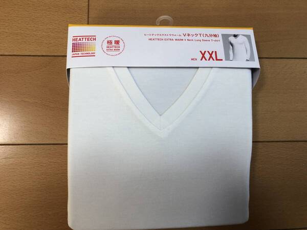 送料込 ユニクロ 極暖 ヒートテック エクストラウォーム VネックT シャツ 九分袖 メンズ XXLサイズ 白 ホワイト