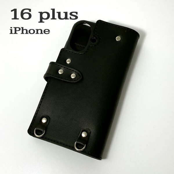 手帳型ケース iPhone 16 plus 用 レザー スマホケース スマホショルダー ハードケース 携帯 革 本革 黒