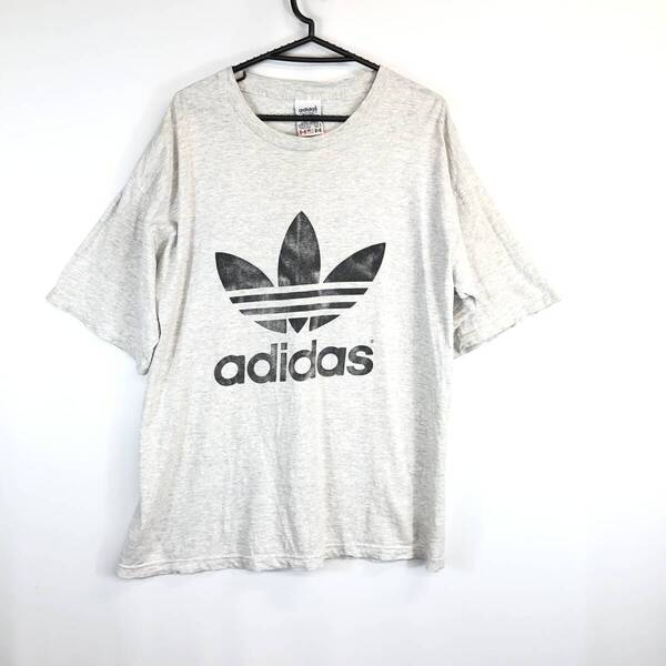 90s USA製 adidas アディダス 両面プリント 半袖Tシャツ グレー系 Lサイズ