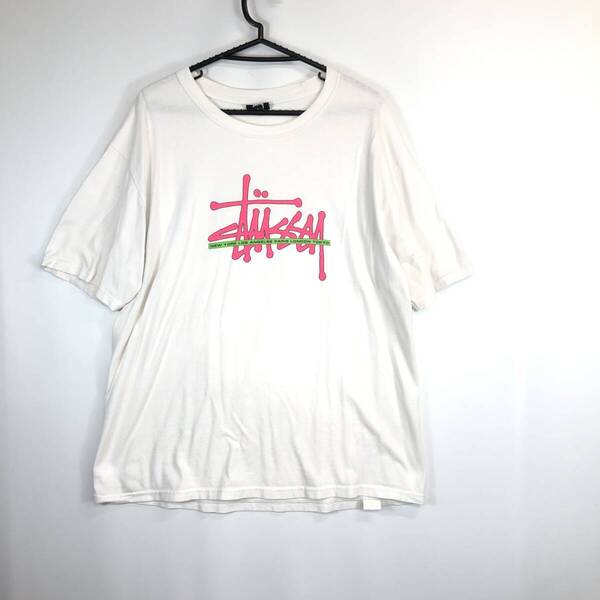 STUSSY ステューシー 半袖Tシャツ ホワイト Lサイズ 都市 フロントロゴプリント