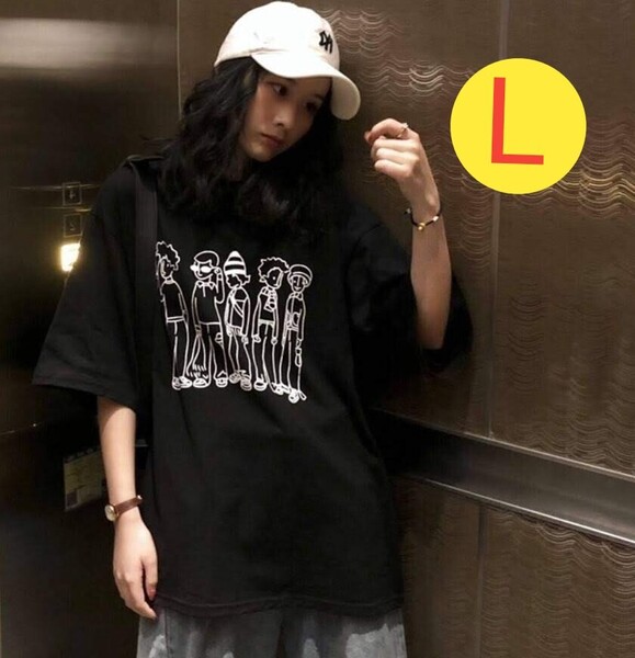 レディース プリントtシャツ おしゃれ かわいい 半袖 ゆったり 黒