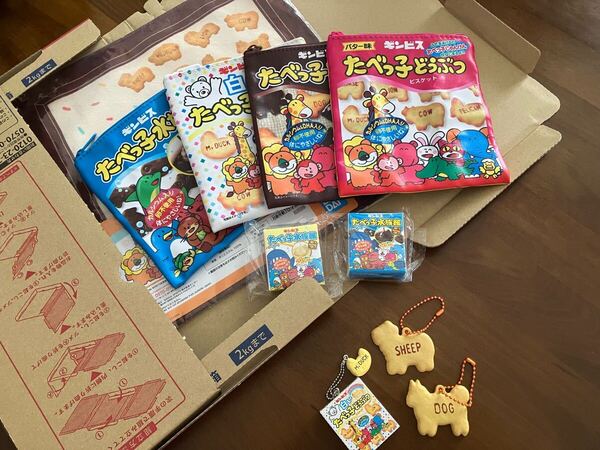 食玩 ◆ギンビス たべっ子どうぶつ 10点 一番くじG賞 ナプキン/ポーチ 4種/箱入りフレークシール 2種/ストラップ 他 リアル ガチャ