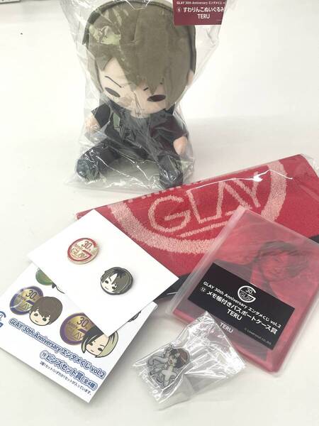 GLAY 30thAnniversary TERU すわりんこ ぬいぐるみ ピンバッジ ジャガードタオル メモ帳付きパスケース GLAYEXPOピンバッジ セット