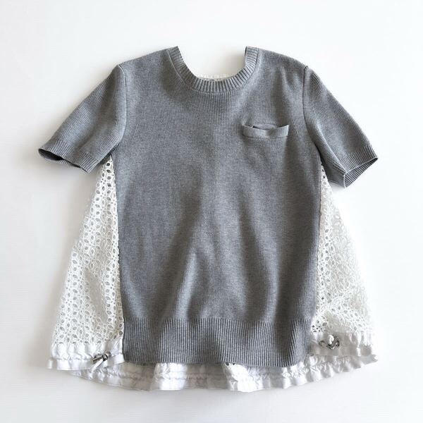 【美品】sacai サカイ / ニット レース切替 ドッキング カットソー グレー 白 ホワイト 灰色 半袖