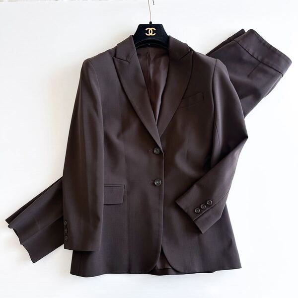 【美品】Theory(セオリー)/ セットアップ スーツ ダークブラウン 2 茶色 ジャケット×パンツ 日本製