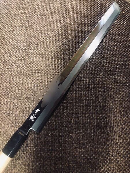 在庫品 青弐本鍛 先丸蛸引 300mm(尺) 鏡面 水牛八角柄 木鞘付 刺身包丁 堺包丁 タコ引