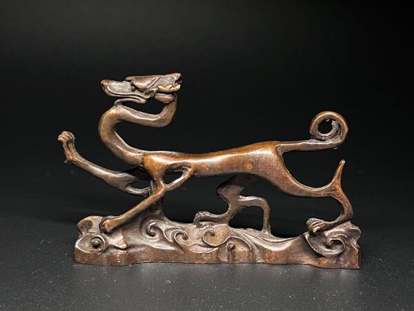 古美術 文鎮 置物 青龍 細工 金属工芸 古銅 骨董品 飾り物 開運風水