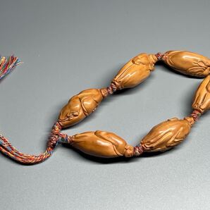 美術品 縁起物 ハンドチェーン 仏教美術 坊主 オリーブ 核彫刻 細工彫 美品