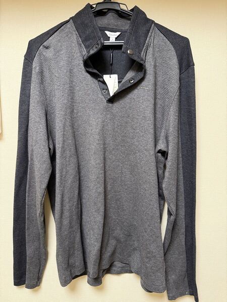 Calvin Klein カルバンクライン スウェット ハーフボタン 長袖 ポロシャツ 長袖Tシャツ 長袖ポロシャツ カットソー Mサイズ メンズ グレー