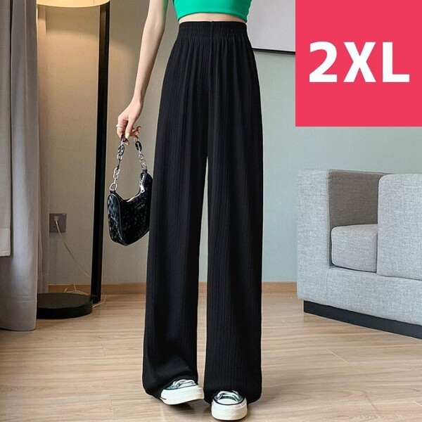 ワイドパンツ ひんやり 接触冷感 2XL おしゃれ カジュアル ブラック 夏