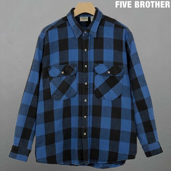 FIVE BROTHER 90s ビンテージ XL ブロックチェック ヘビーネル シャツ ファイブブラザー アメリカ製 vintage 古着