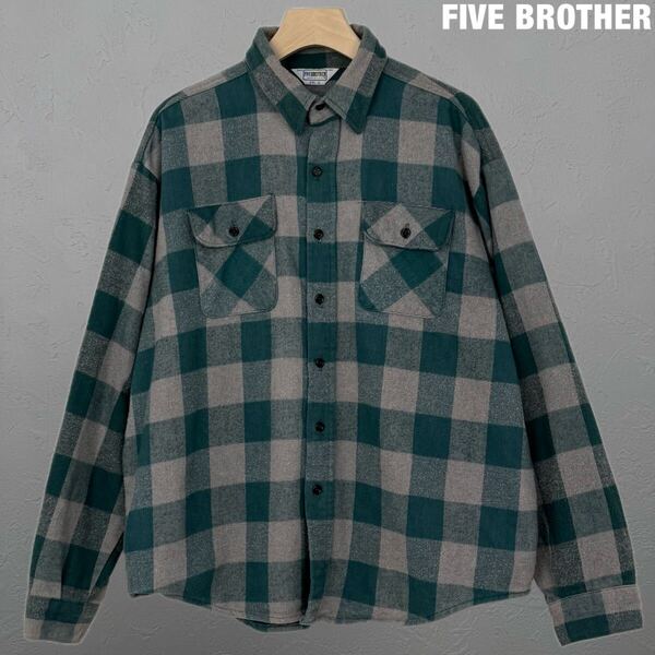 FIVE BROTHER 70s 80s ビンテージ USA製 XXL ブロックチェック ヘビーネル シャツ ファイブブラザー アメリカ製 vintage 古着