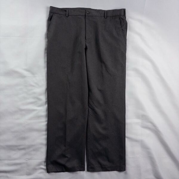 US Vintage 90-00s VAN HEUSEN ポリエステル100% ノータック グレー 灰色 とろみ レトロ ワイド デザインスラックス トラウザーズ