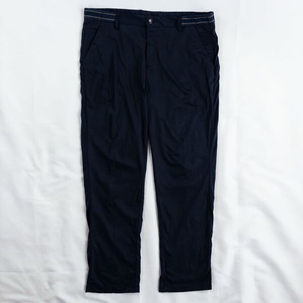 US Vintage 00s STYLEDESIGN BEST 異素材 ジャージー素材 ノータック 光沢 ストレッチ ネイビー 紺 テーパード スラックス トラウザーズ