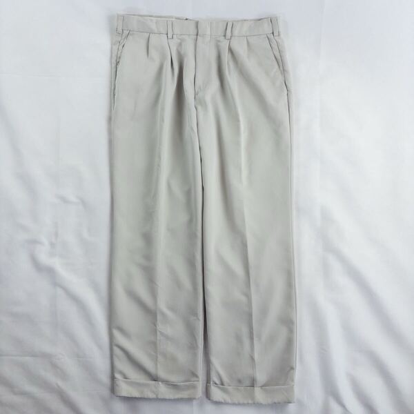 US Vintage 00s DOCKERS GOLF ポリエステル ツイル ツータック アイボリー とろみ ドレープ ワイド ドレス チノ スラックス トラウザーズ
