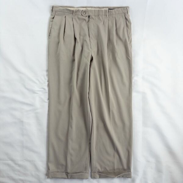 US Vintage アメリカ製 90s HAGGAR Black Label ツイル ツータック くすみカラー ドレープ レトロ ワイド ドレス スラックス トラウザーズ