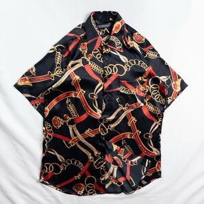 Euro Vintage スペイン製 DOMITI マイクロファイバー60% シルク40% 奇抜 ゴージャス アクセサリー 光沢 とろみ 総柄 デザインシャツ