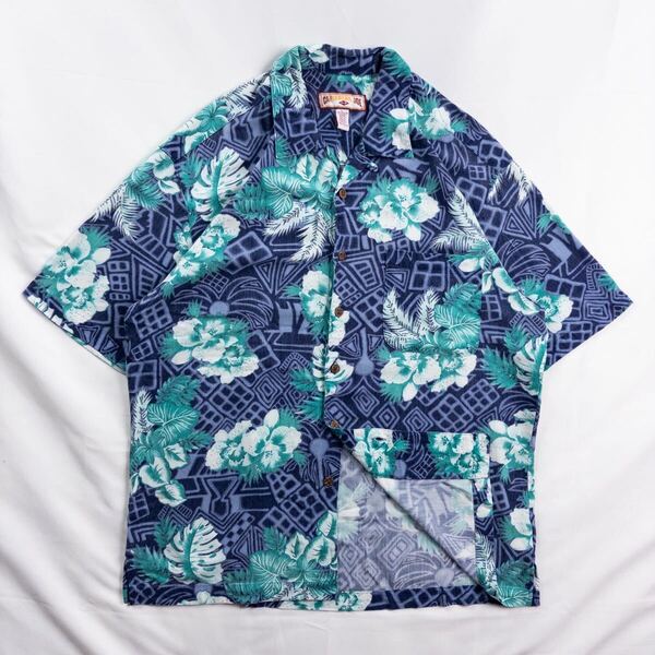 US Vintage ケニア製 90s CARIBBEAN JOE オープンカラー 開襟 ボタニカル プリミティブ 幾何学模様 アート ハワイアン 総柄 アロハシャツ