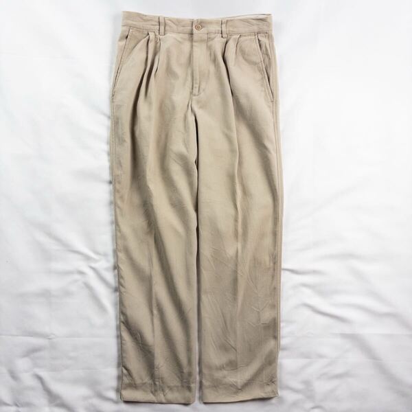US Vintage 00s STRUCTURE RELAXED FIT コットン 異素材 ツータック くすみカラー ベージュ 立体 ドレープ ワイド スラックス トラウザーズ