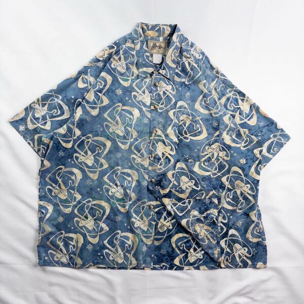 US Vintage アメリカ製 80-90s Fulton Street コットン100% ムラ染め エスニック 民族 アート 抽象 クレイジーパターン レトロ 総柄シャツ