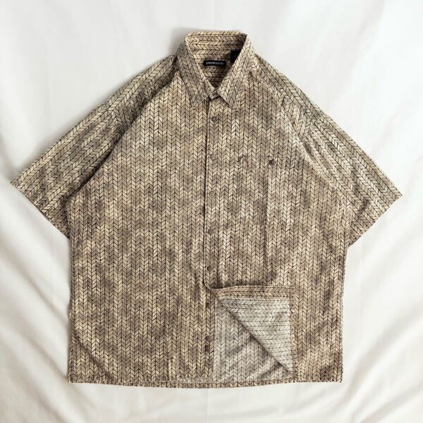 Euro Vintage 90s pierre cardin コットン100% くすみカラー 幾何学模様 プリミティブ エスニック 民族 鱗 総柄 デザインシャツ