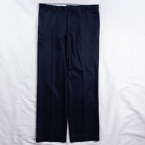 US Vintage 00s DOCKERS コットン97% エラスタン3% ノータック 光沢 とろみ ネイビー 紺 ワイド ドレス デザインスラックス トラウザーズ