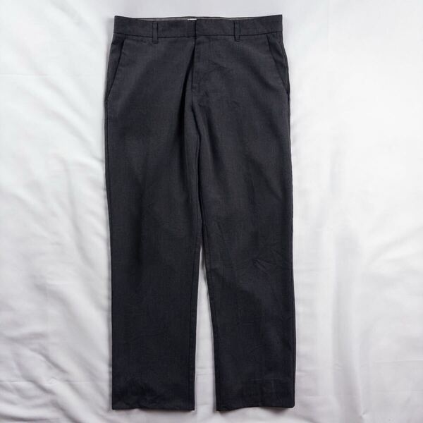 US Vintage 00s OLD NAVY ポリエステル レーヨン ツイル ノータック グレー 灰色 レトロ とろみ ドレープ デザインスラックス トラウザーズ