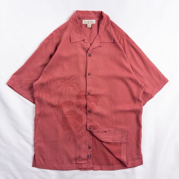 US Vintage 90-00s Tommy Bahama シルク 開襟 オープンカラー リーフ ヤシ パーム ボタニカル ウッドボタン ハワイアン アロハシャツ
