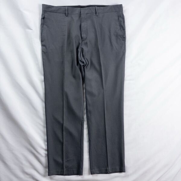 US Vintage 00s KENNETH COLE ポリエステル ノータック 光沢 ドレープ ライトグレー メッシュ ワイド ドレス スラックス トラウザーズ