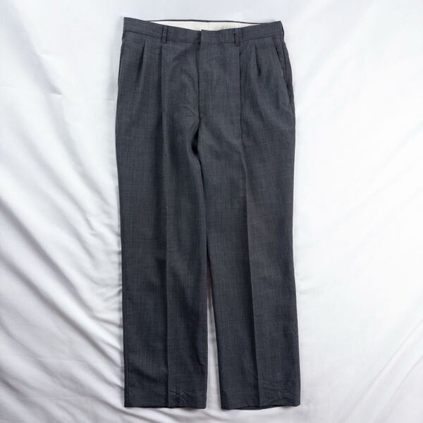 US Vintage アメリカ製 80s HAGGAR ダクロンポリ ウーステッドウール ツータック カスリ フェード レトロ ワイド スラックス トラウザーズ