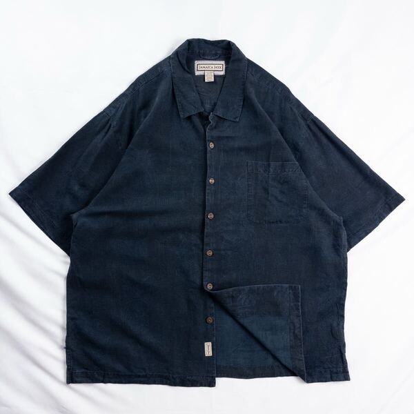 US Vintage 90-00s JAMAICA JAXX シルク 開襟 オープンカラー 立体 刺繍 エスニック 民族 ボタニカル 格子 総柄 ハワイアン アロハシャツ