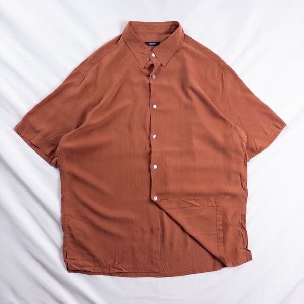 US Vintage 90-00s ALFANI シルク100% 立体 刺繍 ライン くすみカラー アッシュ オレンジ ブラウン デザインシャツ