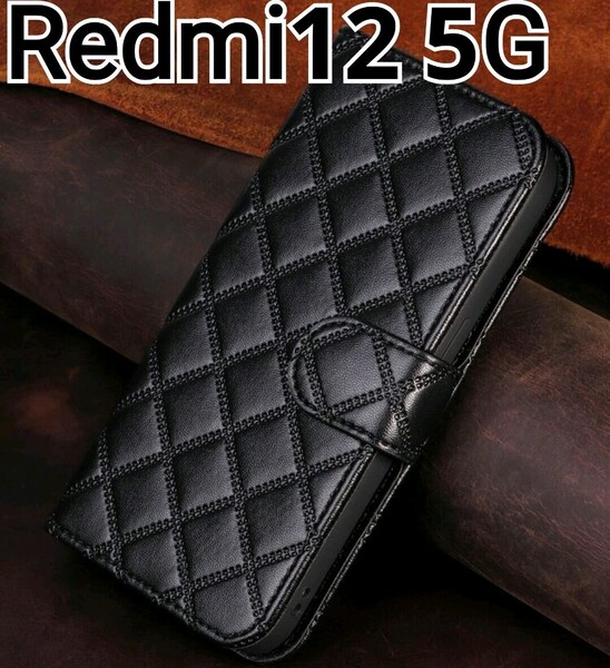 Redmi12 5G ケース ブラック 黒 手帳型 カードケース