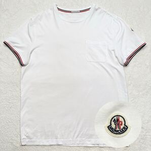 メンズXL/■ MONCLER モンクレール トップス カットソー Tシャツ 半袖 クールネック 胸ポケット 袖ブランドロゴ ワッペン トリコロール
