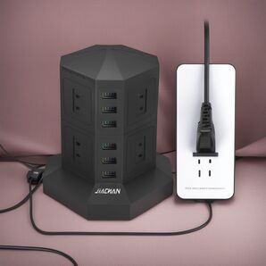 8コンセント 急速充電 雷ガード 過負荷保護 電源タップ タワー式 6USB