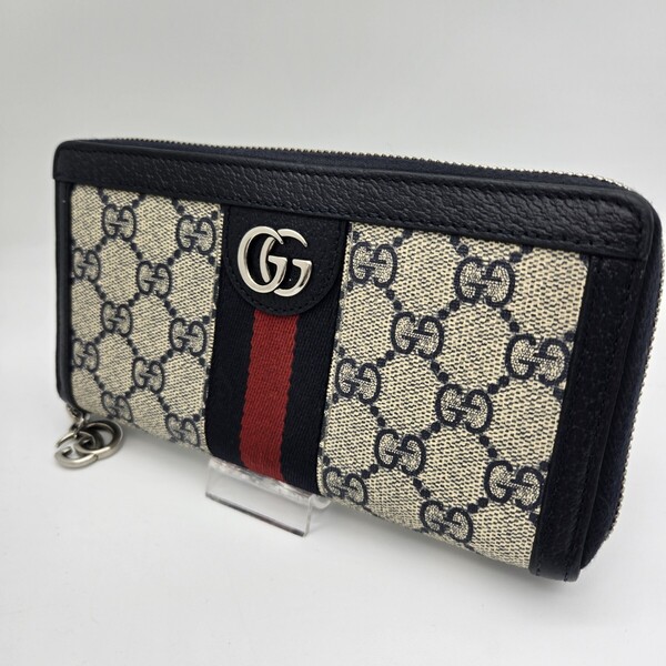 GUCCI グッチ ラウンドファスナー 長財布 財布 GGマーモント オフィディア GGスプリーム レザー グレー ネイビー