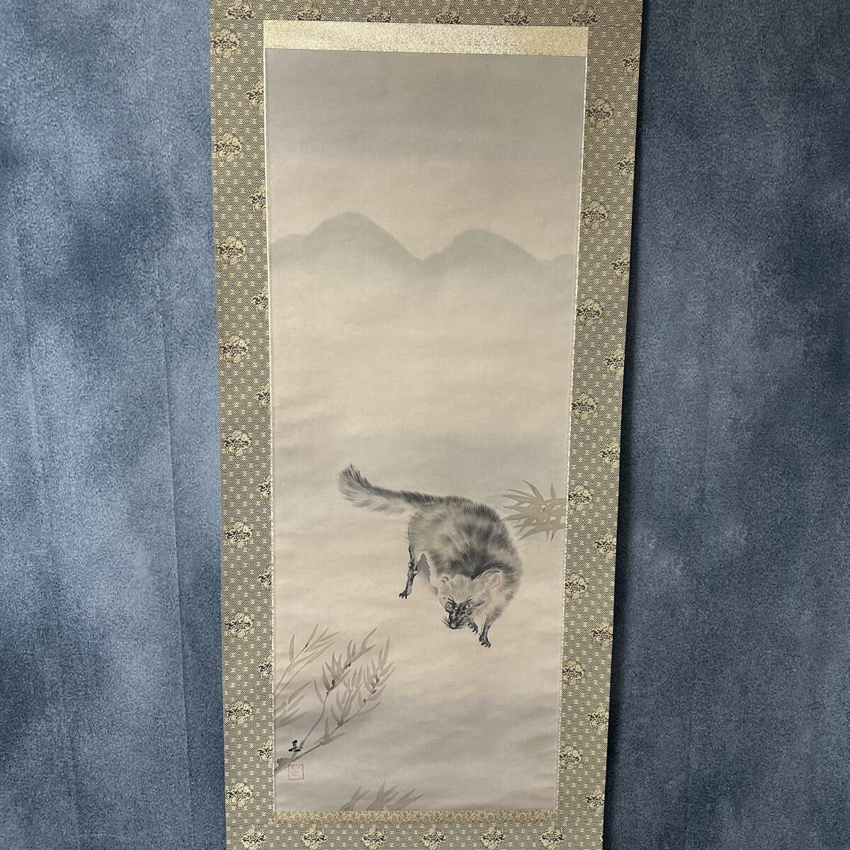 日本画 日本家屋 たぬき 動物 狸 岩絵具 B1サイズ パネル