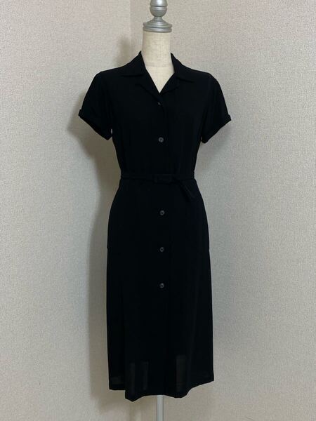 8680. JILSANDER 半袖 シャツワンピース ベルト付き ジルサンダー 黒 ブラック 無地 前開き ボタン モード