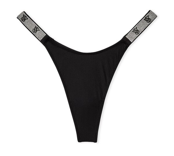 Victoria's Secret ヴィクトリア シークレット シャインストラップソング Tバック パンティ ショーツ スムース ブラック 未開封品 送料無料